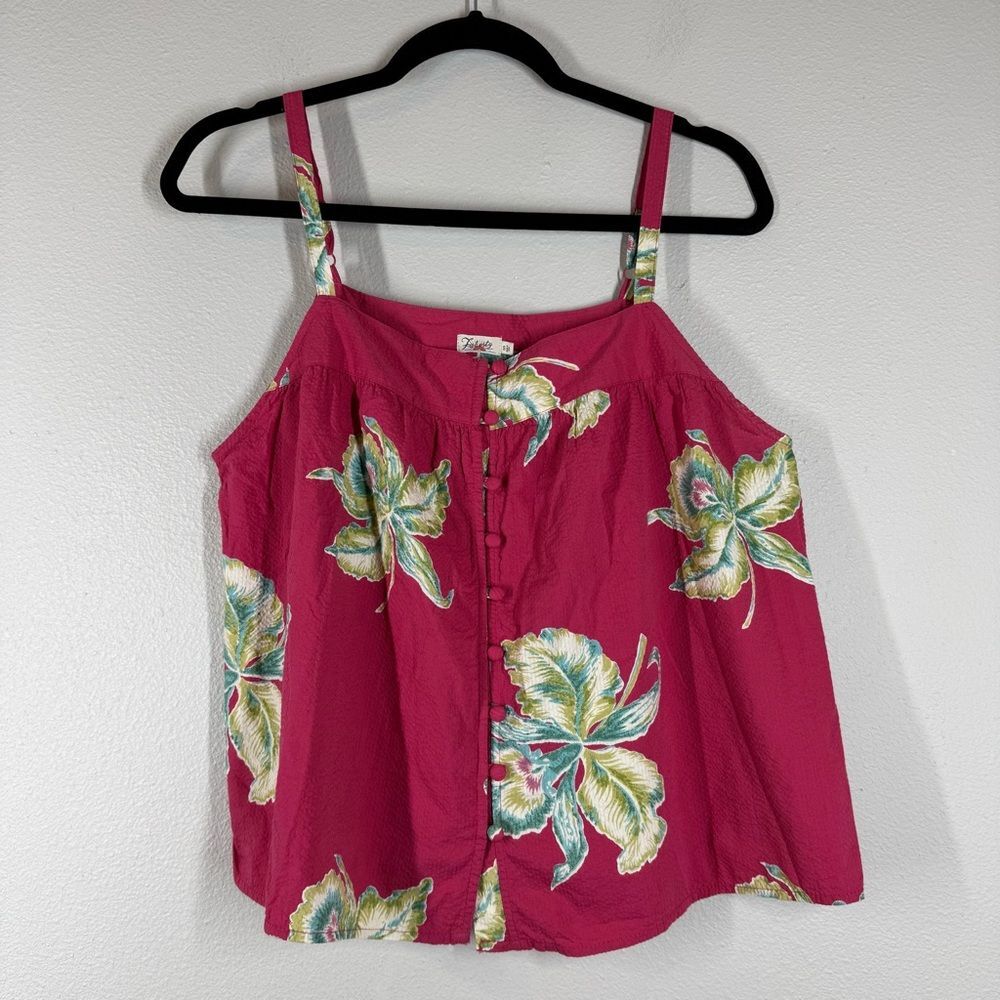 Faherty Marina Seersucker Tank Top Size Small Pink Floral Feminine Flowy